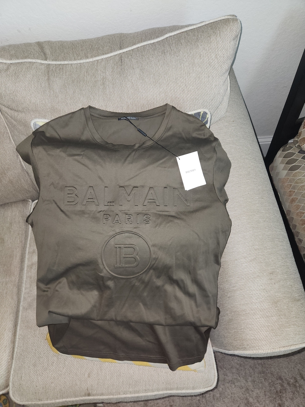 Balmain Olive Green Embossed Logo Tank Top